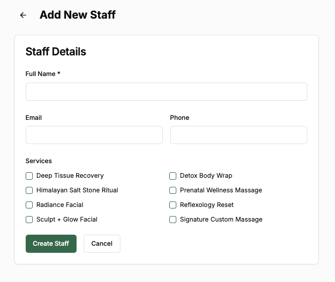 AromaCDF add staff screen