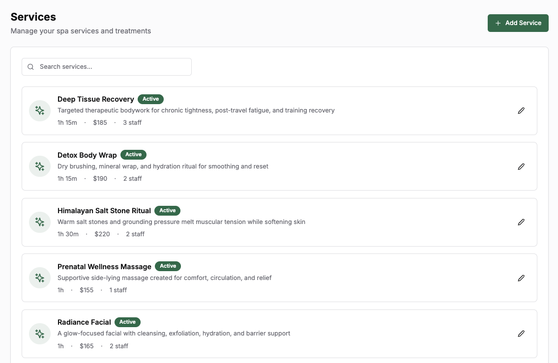 AromaCDF services management screen