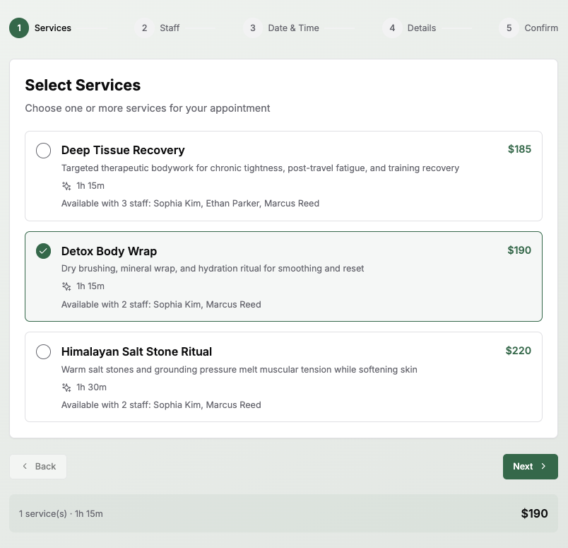 AromaCDF service selection screen