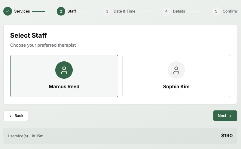 AromaCDF staff selection step