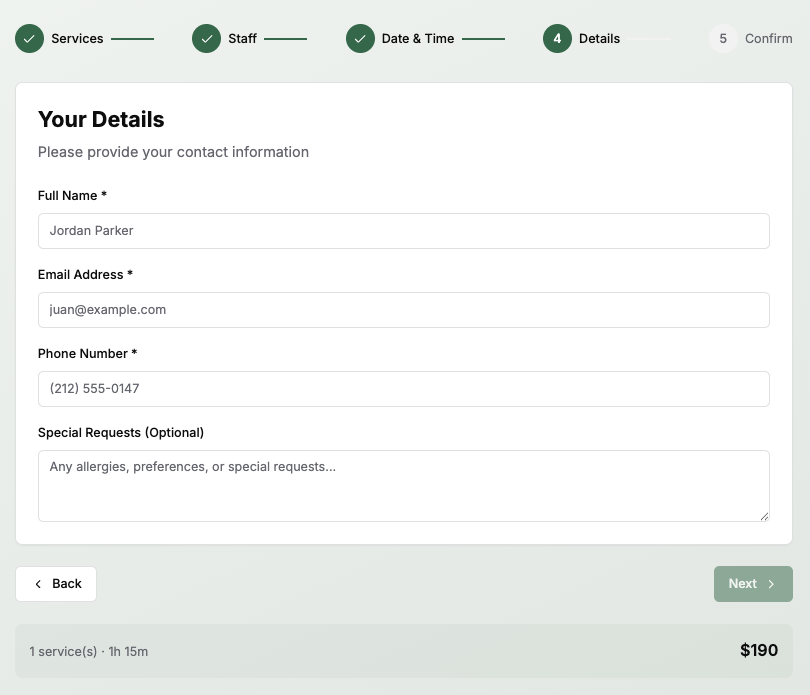 AromaCDF customer details step