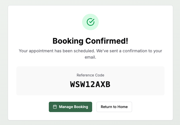 AromaCDF booking confirmed screen