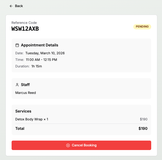 AromaCDF booking management screen