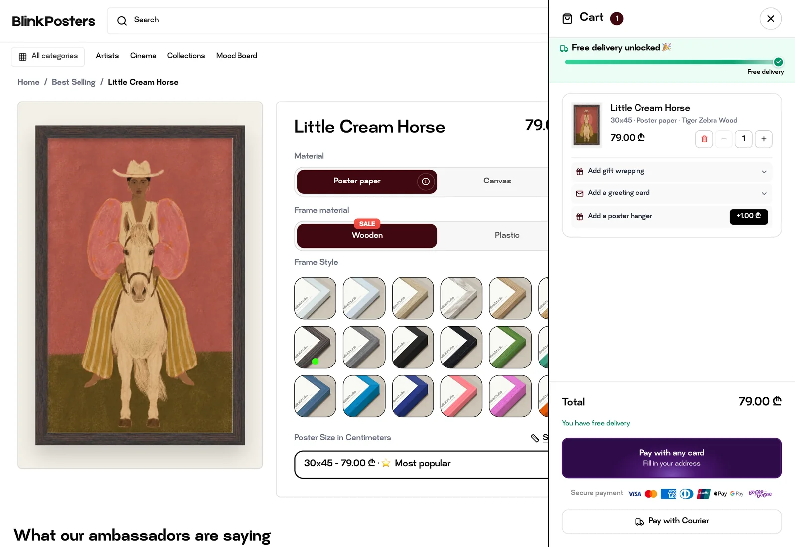 Blink Posters — Cart, coupon, checkout, and payment flows