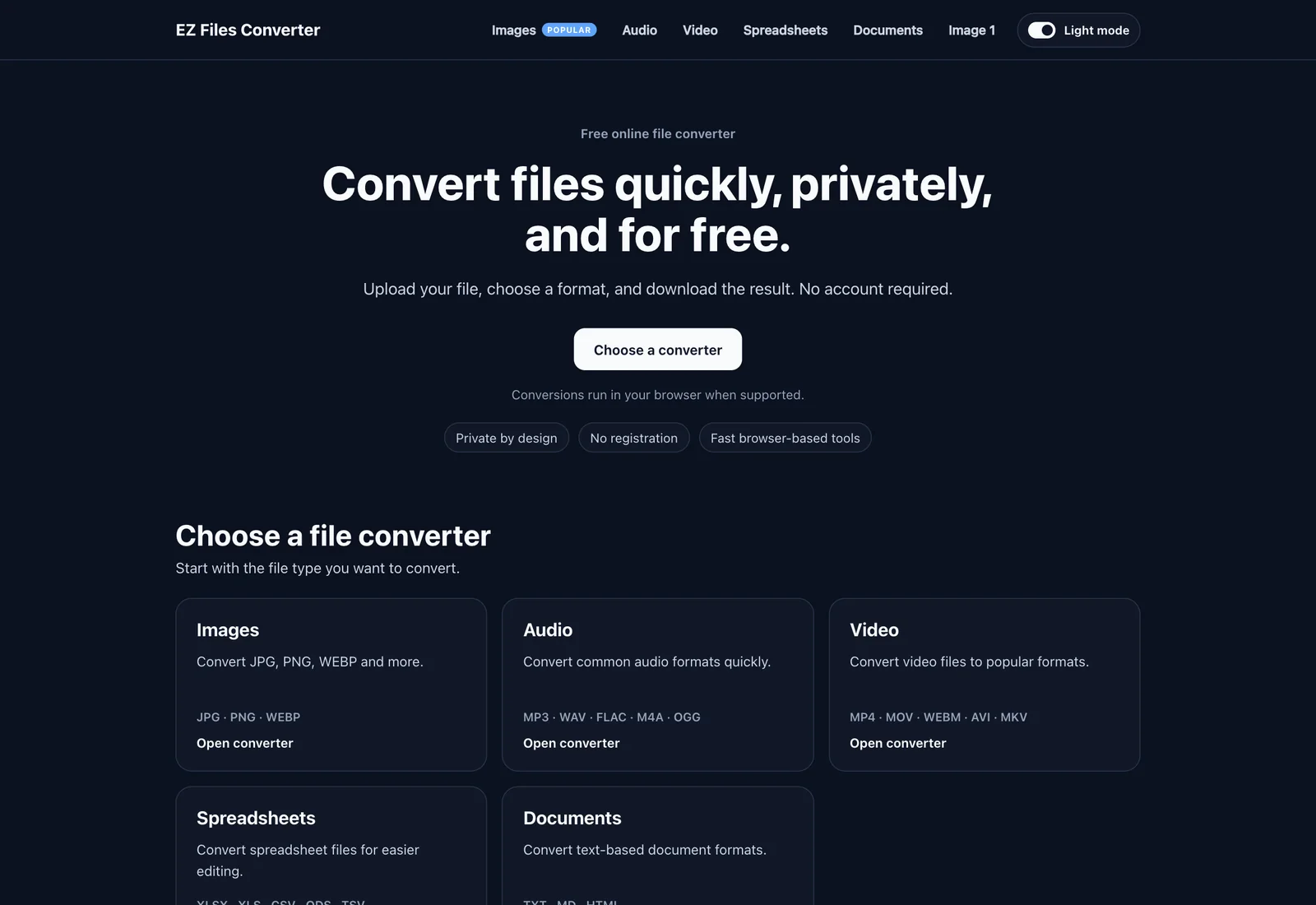 EZFilesConverter — Homepage and converter families