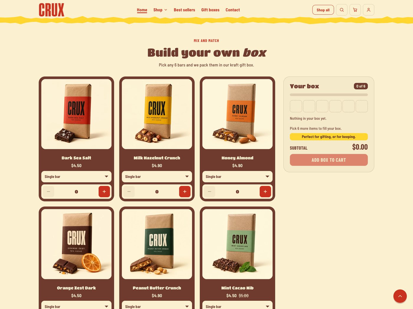 Build your own box section with chocolate bars and a box summary