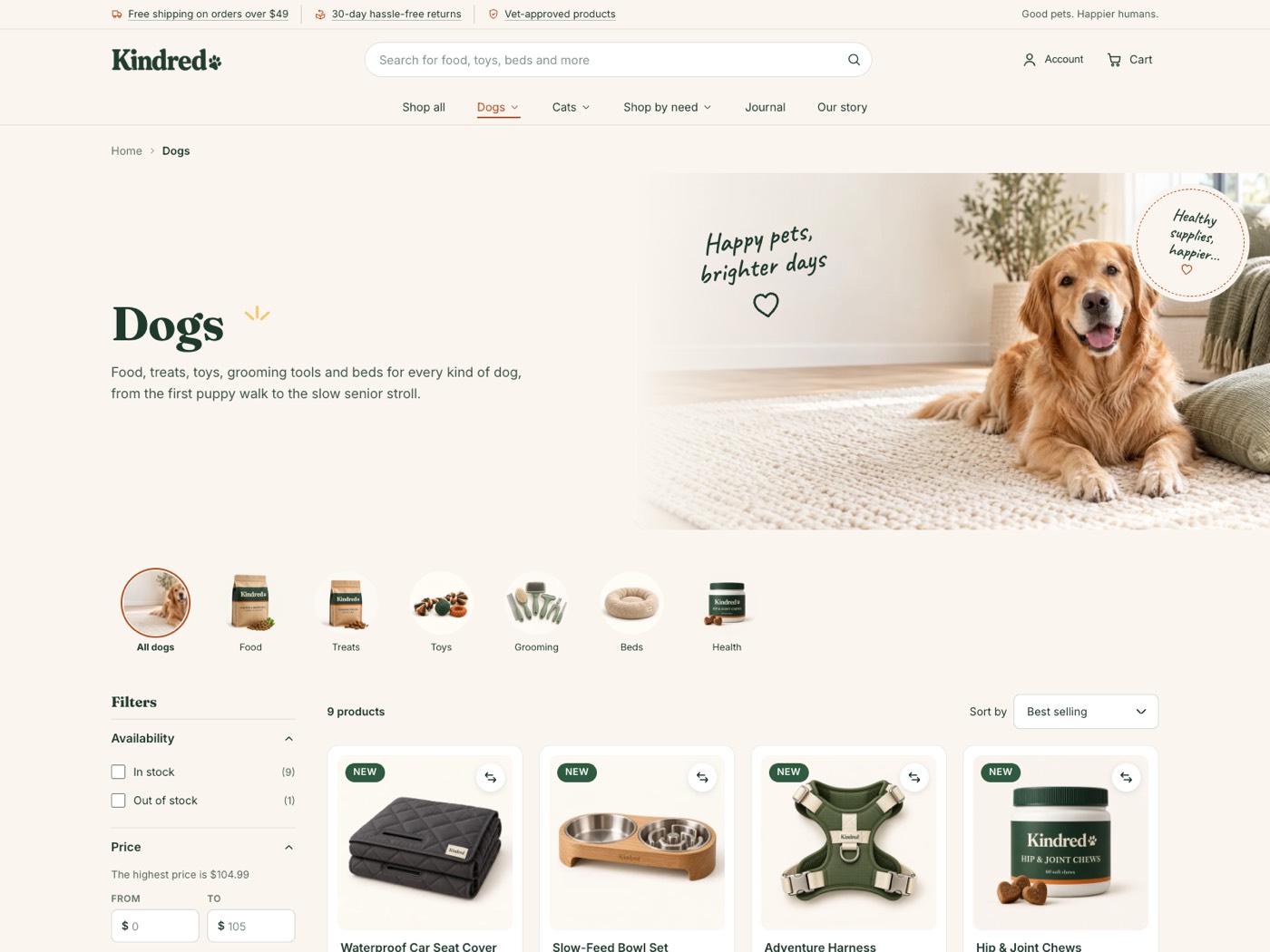 Collection page with a photo banner, round subcollection chips and filters